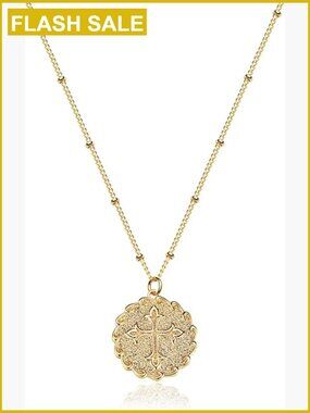 Gold Plated Coin Pendant Necklace, 20" Chain, Vintage Medallion Design